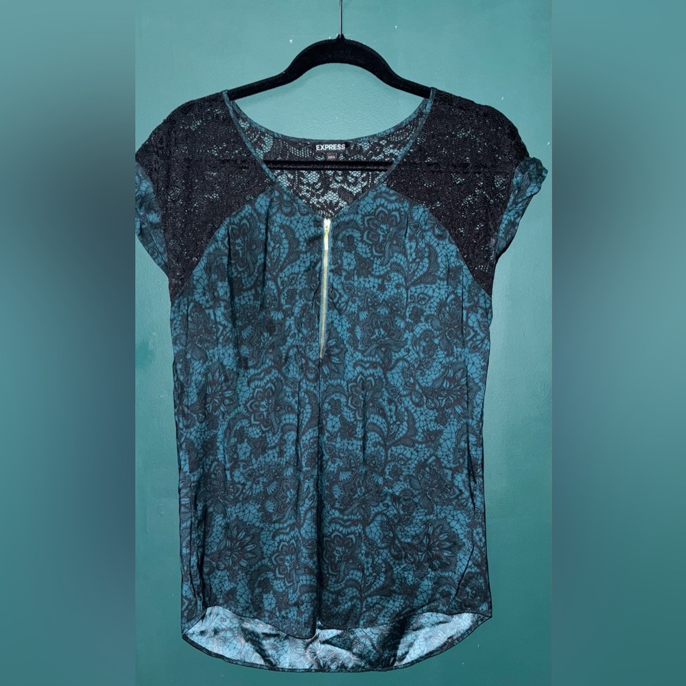 Express Black and Teal Lace Top